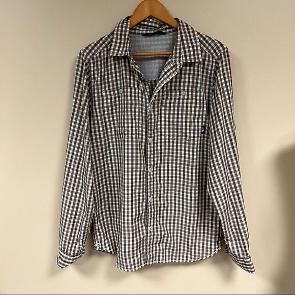 The North face brown lightweight plaid button down M - Picture 1 of 7